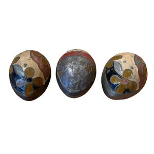 Lot of 4 Vintage Brass Eggs w/Floral Inlay inlays Floral, stars Solid Brass
